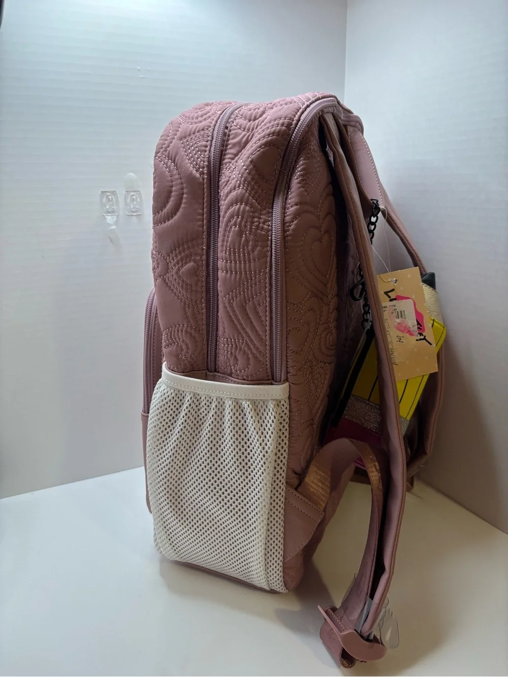 Luv Betsey Johnson Quilted Pink Hearts school Backpack W pencil case